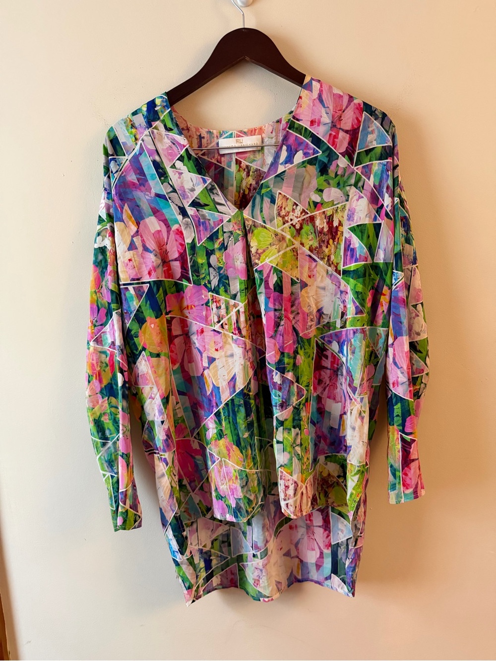 Amanda Uprichard Silk Floral Geometric Tunic Top Pink, Green, Blue Size Medium